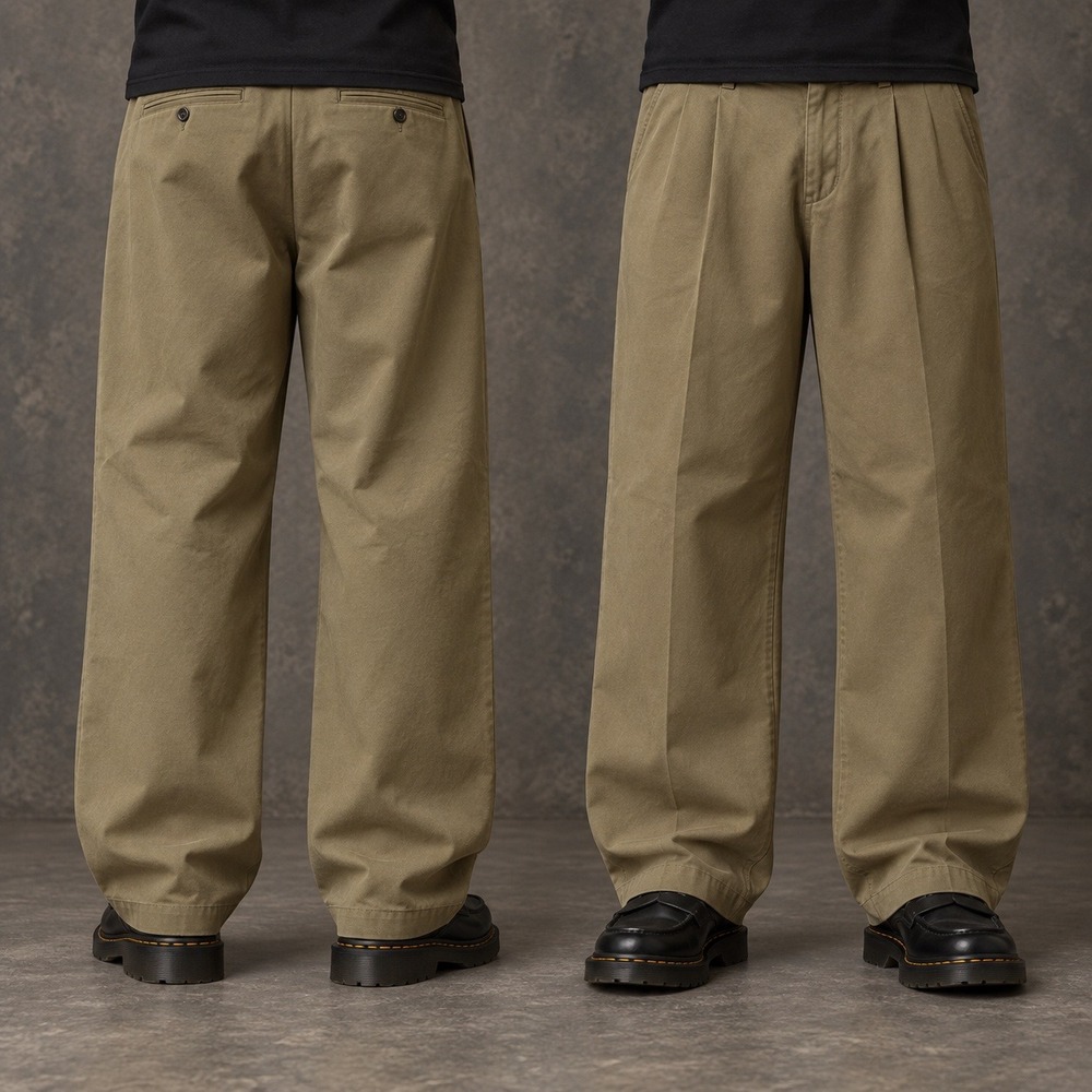 36x30 Tan Chino Pleated Baggy Wide Leg Dress Pants 2000s